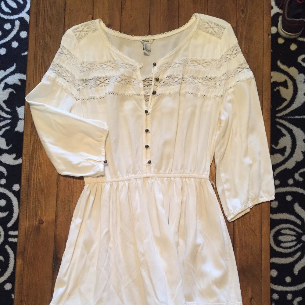 White Embroidered 3/4 Sleeve Dress